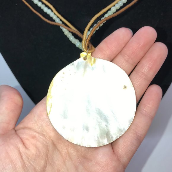 17" Long Multi-strand Mother of Pearl and Jade Necklace - Picture 4 of 6